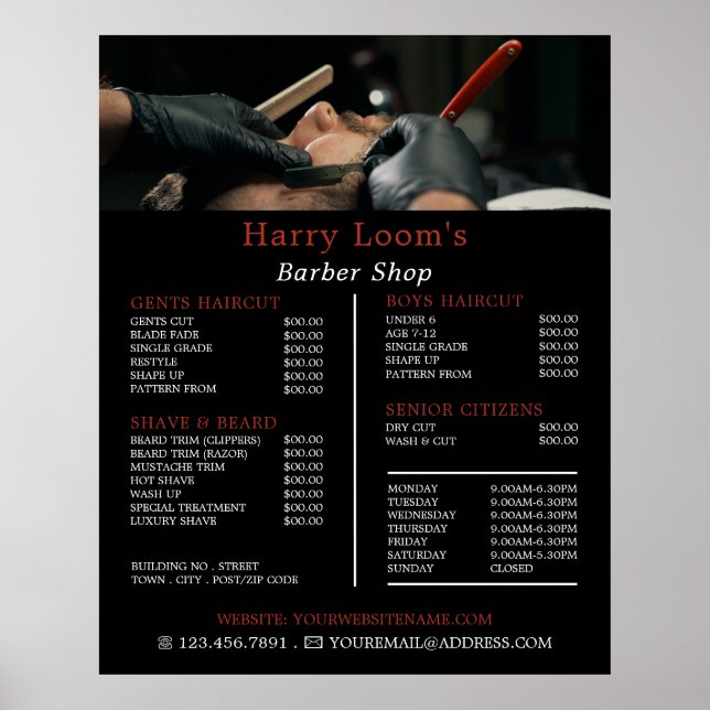 Classic Shave, Men's Barbers Price List Poster (Front)