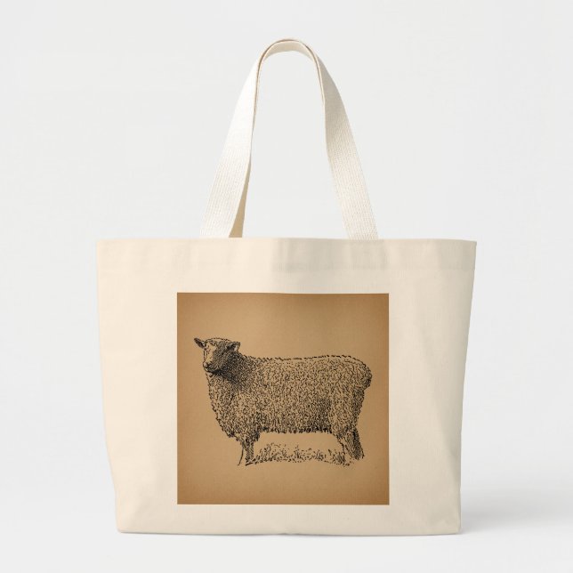 Classic Sheep Art Illustration Antique Farm Animal Large Tote Bag (Front)
