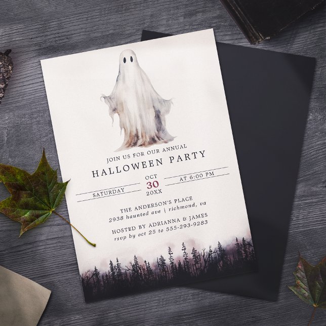 Classic Sheet Ghost | Spooky Woods Halloween Party Invitation (Creator Uploaded)
