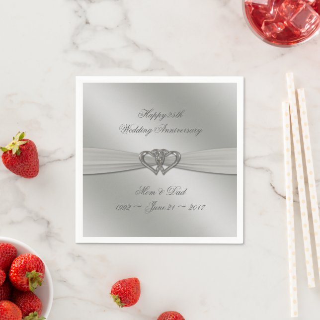 Classic Silver 25th Wedding Anniversary Napkins (Insitu)