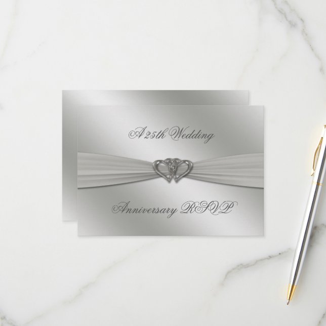 Classic Silver 25th Wedding Anniversary RSVP Card (Front/Back In Situ)