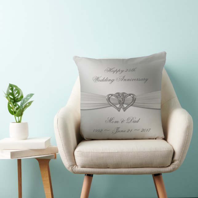 Classic Silver 25th Wedding Anniversary Throw Pill Cushion (Chair)