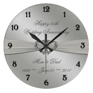 Classic Silver 25th Wedding Anniversary Wall Clock