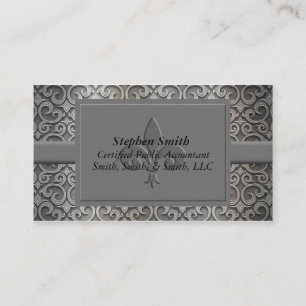 Classic Silver and Grey Damask Business Card