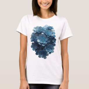 Classic Silver BLUE FLORAL GEMSTONE Artistic Motif T-Shirt