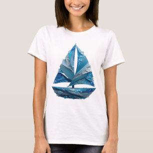 Classic Silver BLUE ICE SAILBOAT Custom Design T-Shirt