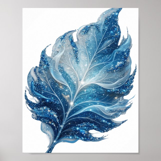 Classic Silver BLUE STAR LEAF Modern Design Poster (Front)