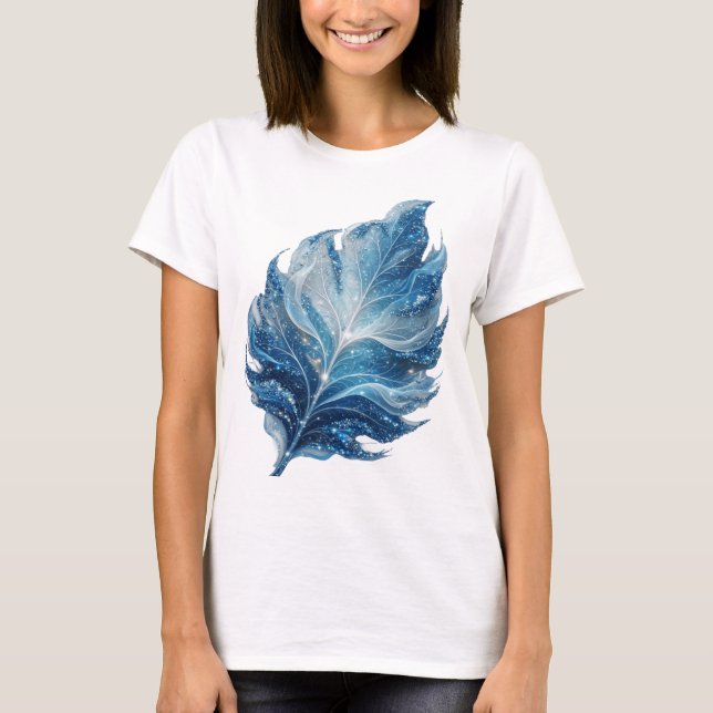 Classic Silver BLUE STAR LEAF Modern Design T-Shirt (Front)