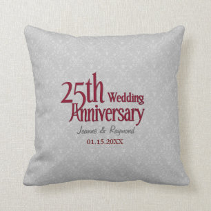 Classic Silver Damask 25th Wedding Anniversary Cushion