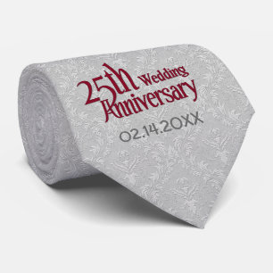 Classic Silver Damask 25th Wedding Anniversary Tie