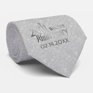 Classic Silver Damask 25th Wedding Anniversary Tie
