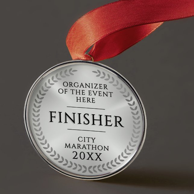 Classic Silver Finish Monochrome Sport Race Medal Metal Ornament (Creator Uploaded)