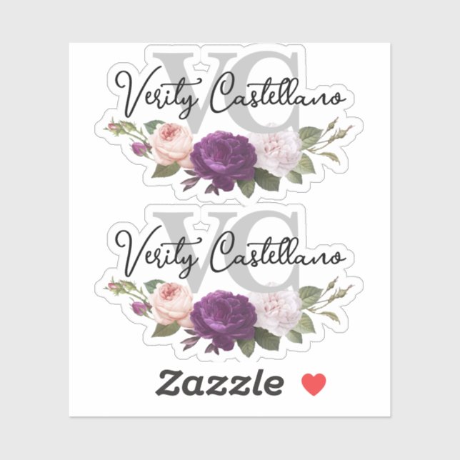 Classic Silver Floral Rose Personal Name Logo 2-Up (Sheet)