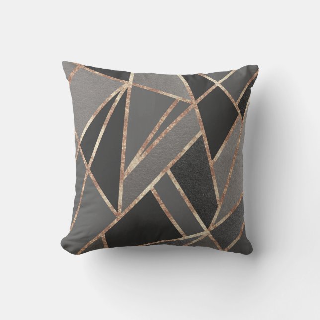 Classic Silver Gray Charcoal Rose Gold Geo #1 Cushion (Front)