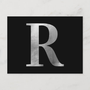 Classic Silver Grey Foil Monogram R on Black Postcard