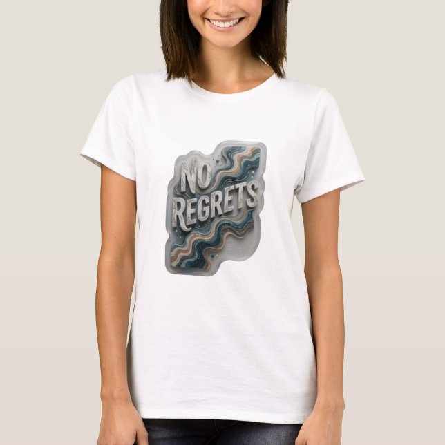 Classic Silver NO REGRETS 3D Text Art T-Shirt (Front)