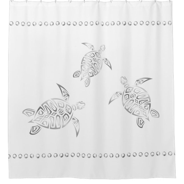Classic Silver Sea Turtles White Shower Curtain (Front)