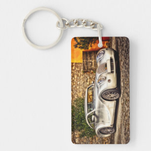 Classic Silver Sports Car Key Ring