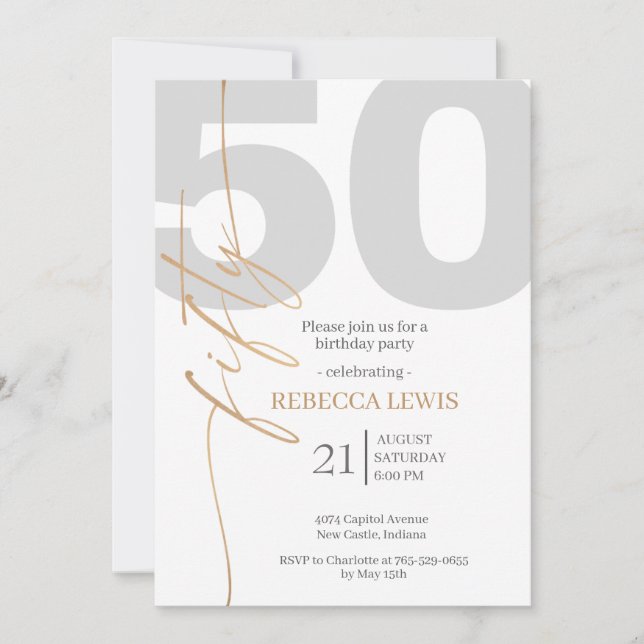 Classic Simple 50th Modern Adult Birthday Invitation (Front)
