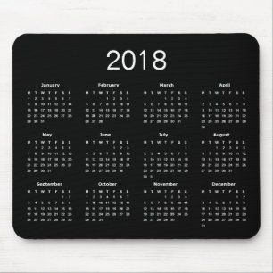Classic Simple Black And White 2018 Calendar Mouse Pad
