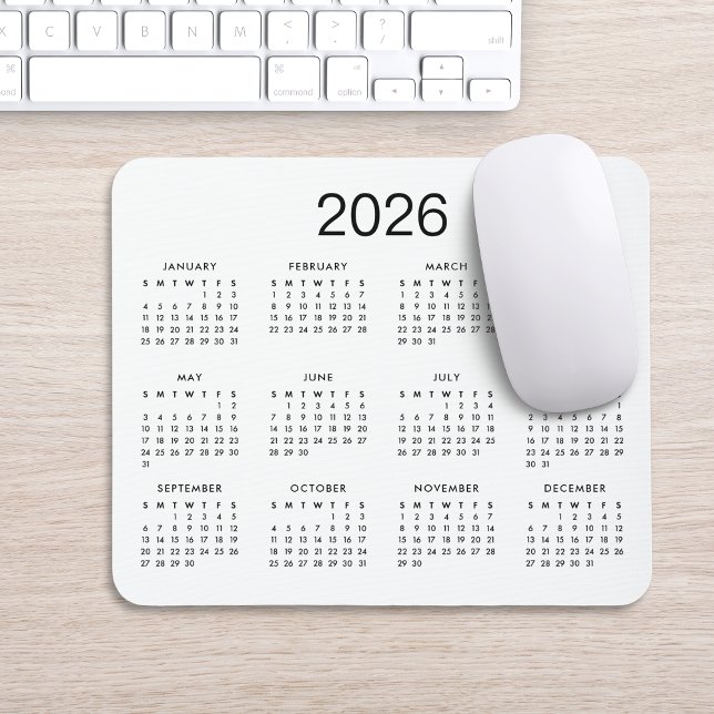 Classic Simple Black And White 2026 Calendar Mouse Pad (Creator Uploaded)