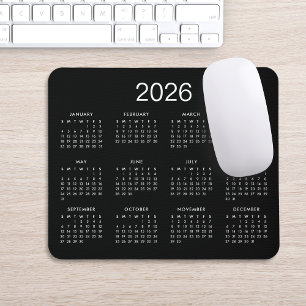 Classic Simple Black And White 2026 Calendar Mouse Pad
