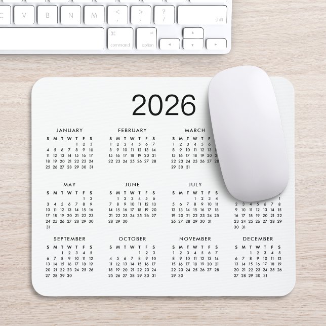 Classic Simple Black And White 2026 Calendar Mouse Pad (Creator Uploaded)