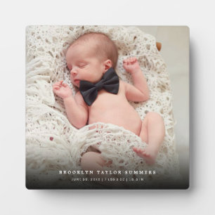 Classic Simple Black Gradient New Baby Photo Plaque