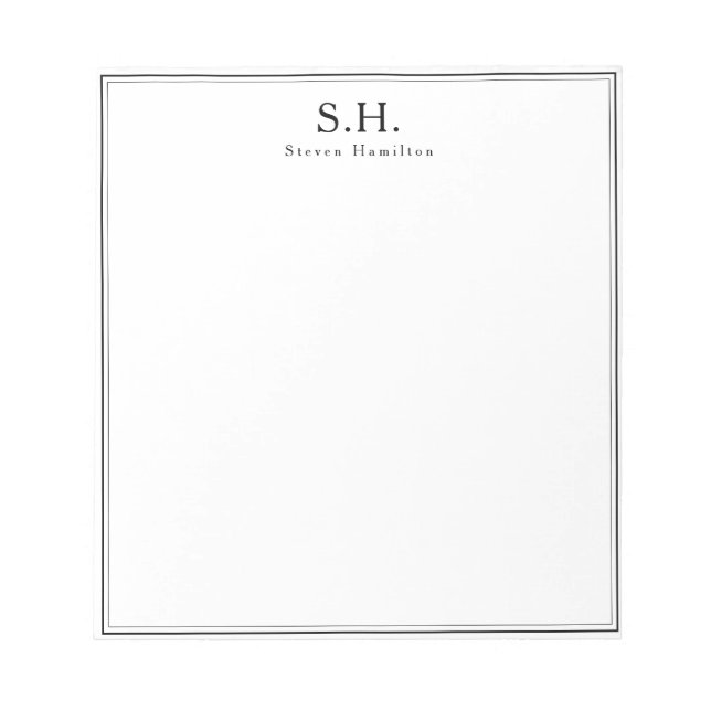 Classic Simple Black Monogram Name Minimalist Chic Notepad (Front)