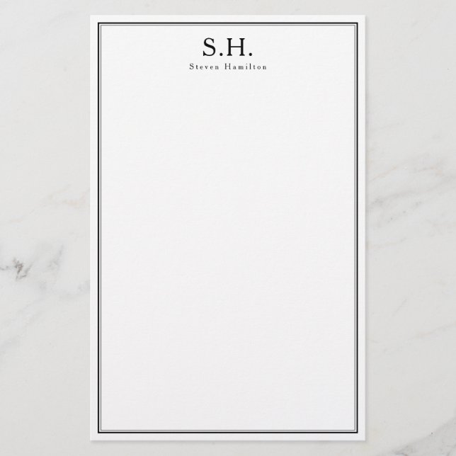 Classic Simple Black Monogram Name Minimalist Chic Stationery (Front)