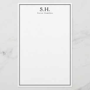 Classic Simple Black Monogram Name Minimalist Chic Stationery