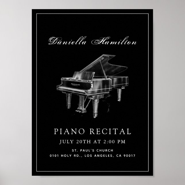Classic Simple Black Piano Recital Poster (Front)