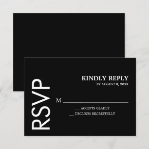 Classic Simple Black White Wedding RSVP Card