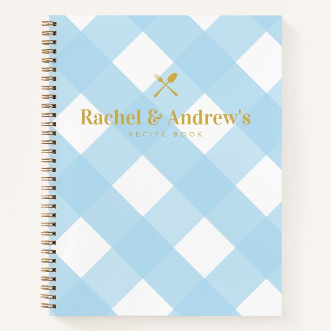 Classic Simple Blue Gingham Engagement Recipe Book (Front)