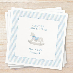 Classic Simple Blue Rocking Horse Boy Baby Shower Napkin