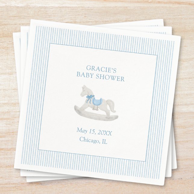 Classic Simple Blue Rocking Horse Boy Baby Shower Napkin (Creator Uploaded)