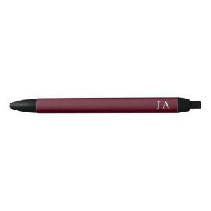 Classic Simple Burgundy Monogram Stationery Black Ink Pen