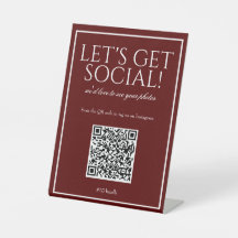 Classic Simple Deep Red QR Code Social Media Sign