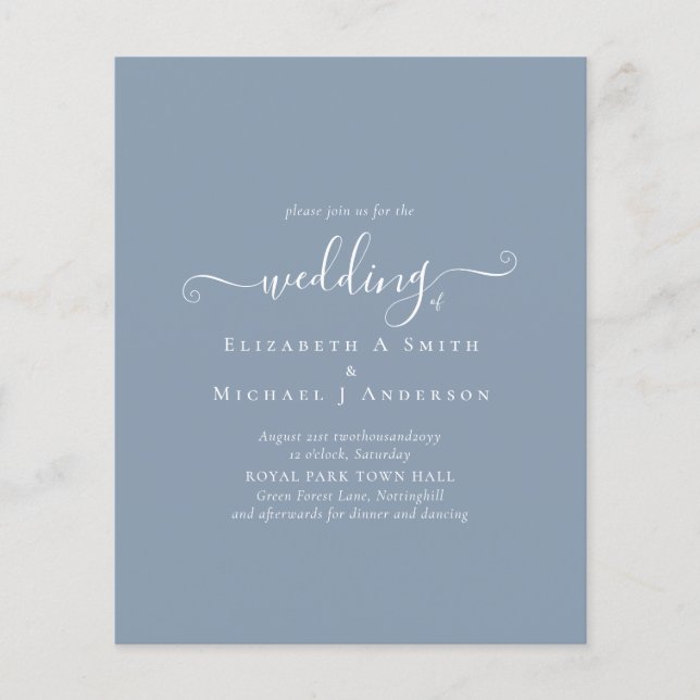 Classic Simple DUSTY BLUE Wedding Budget Flyer (Front)