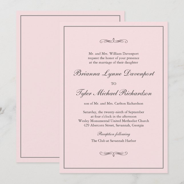 Classic Simple Elegance Blush Pink Wedding Invitation (Front/Back)