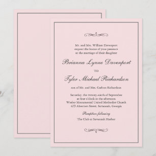 Classic Simple Elegance Blush Pink Wedding Invitation