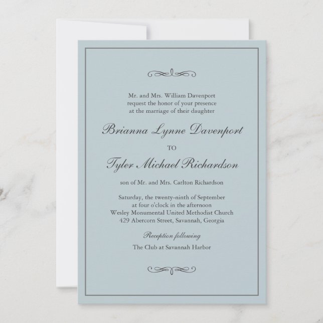 Classic Simple Elegance Dusty Blue Wedding Invitation (Front)