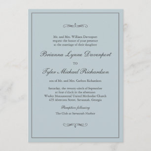 Classic Simple Elegance Dusty Blue Wedding Invitation