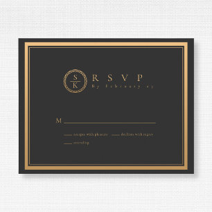 Classic Simple Elegance Gold Black Wedding RSVP Card