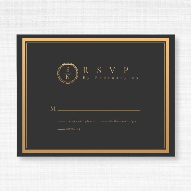Classic Simple Elegance Gold Black Wedding RSVP Card (Creator Uploaded)