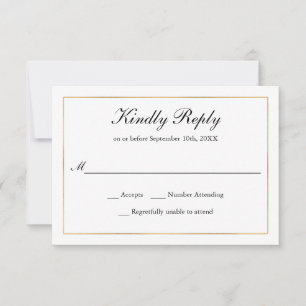 Classic Simple Elegance Gold Border RSVP Card