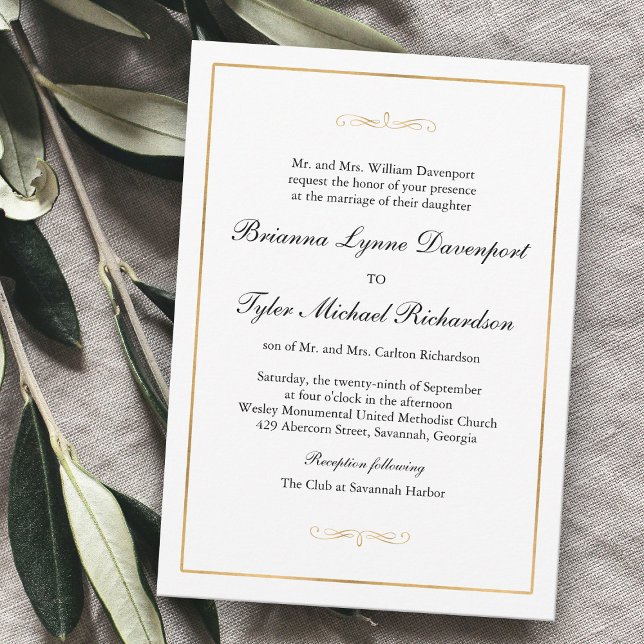 Classic Simple Elegance Gold Border Wedding Invitation (Creator Uploaded)