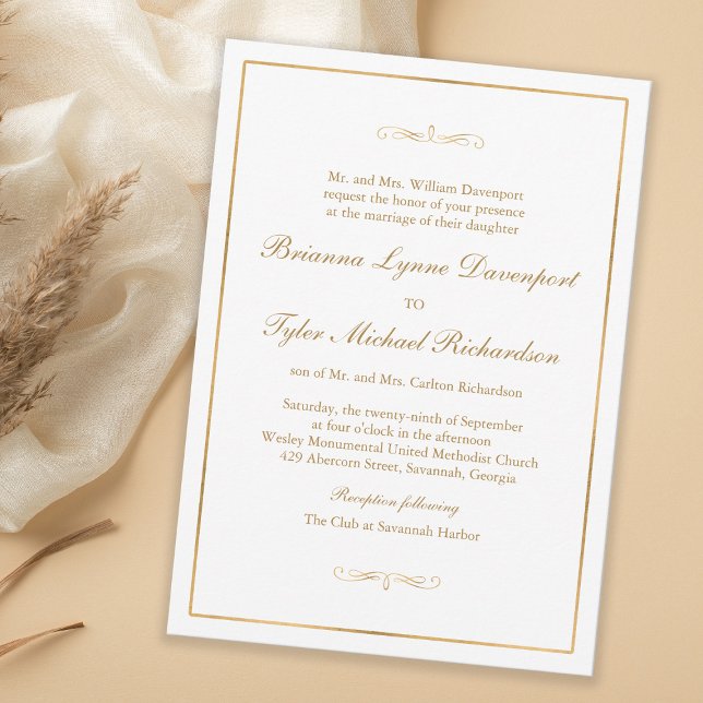 Classic Simple Elegance Gold Text Wedding Invitation (Creator Uploaded)