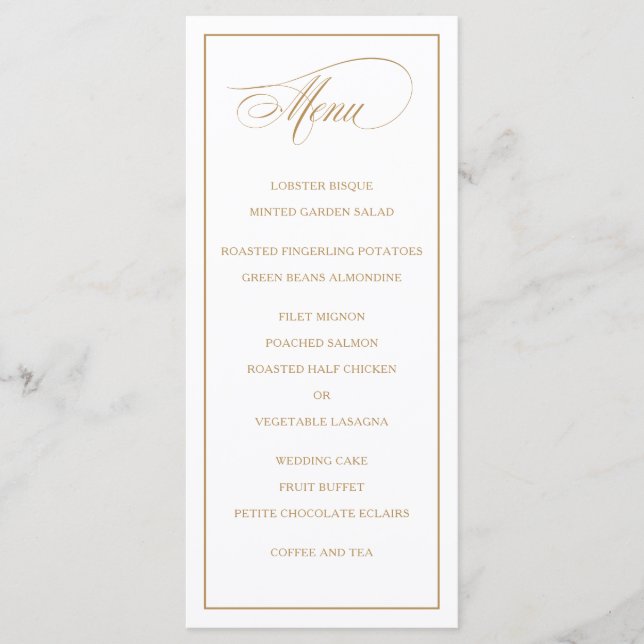 Classic Simple Elegance Gold Wedding Menu (Front)