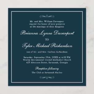 Classic Simple Elegance Navy Blue Wedding Square Invitation